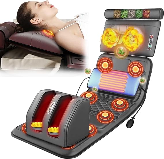 Massage Mat Full Body Back Massagers with Heat,20 Neck Kneading Massage Heads,Foldable Vibrating Massage Mattress Pad for Neck Back Shoulders Lumbar Calf Muscle