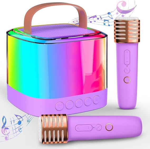 The mini Karaoke Machine for Kids  with a Large Atmosphere Light that Creates a Variety of Light Effects, Dancing in sync with the Music.