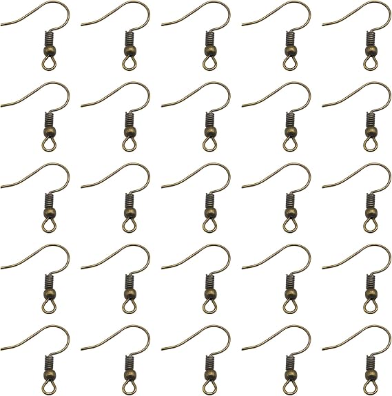 TOAOB 100pcs Earring Hooks Hypo Allergenic French Ear Wires with Ball and Coil 18mm Antique Bronze Fish Hook Earrings Making Supplies Jewelry Findings
