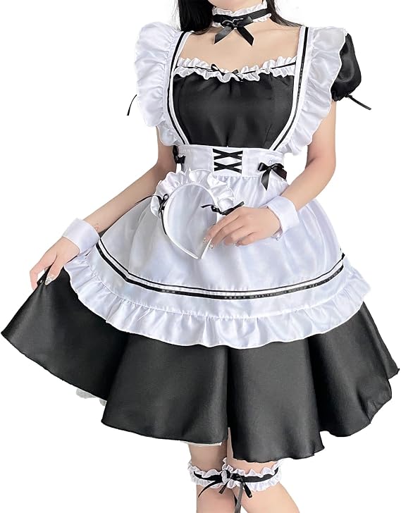 mzenuop Maid Outfit Halloween French Maid Dress Cosplay Costume Classic Apron Women's Exotic Costumes