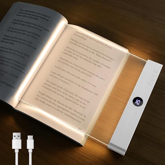 Book Light, Rechargeable Clear LED Reading Light with 3 Colors & Timer