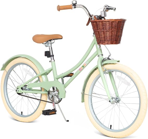 Bixike Retro Design Girls Bike with Basket and Coaster Brake for 3-13 Years Old Kids, 14 16 18 Inch Cruiser Bicycle for Toddlers with Training Wheels, 20 24 26 Inch with Kickstand, Multiple Colors