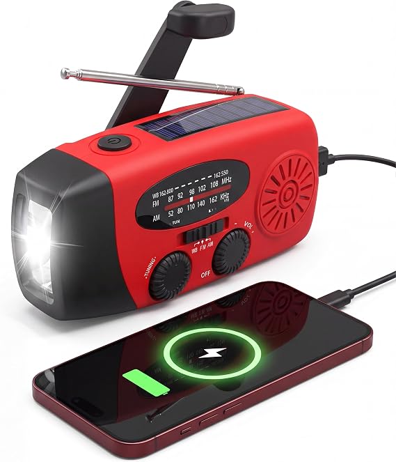 Hand Crank Radio with LED Flashlight,2000mAh NOAA AM FM Emergency Radio