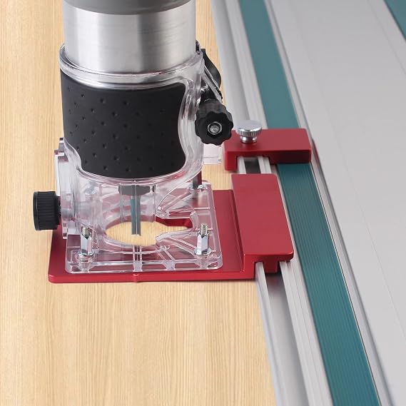 MGJ-106R Aluminum Router Guide Rail Adapter with Rail Stop for Fixed Base Trim Routers, Power Tech, Makita, Festool, Milwaukee Kreg, ACS, WEN Triton, etc