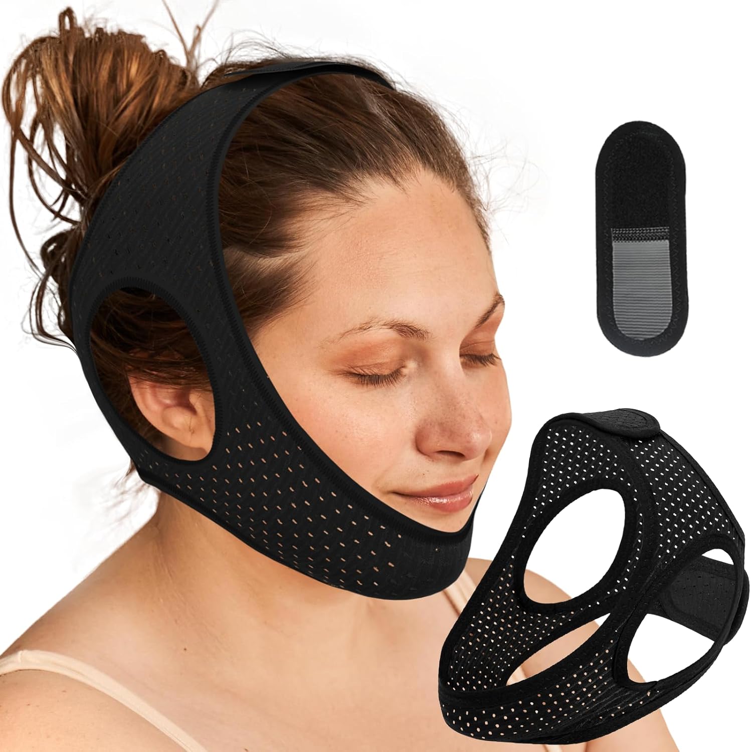 Anti Snoring Devices - Chin Strap for Sleeping, Airflow Jaw Strap, Effective Stop Snoring Solution for Men and Women, Sleep Apnea Devices Breathable and Reusable, Black, M