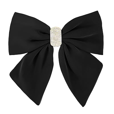 Short Tail Large Bow Hair Clip, French Bow Hairpins, Soft Silky Satin Bow Hairclips Aesthetic Bowknot Barrettes with Metal Clips for Dress Up 90s Accessories Decor for Wedding PartyBlack