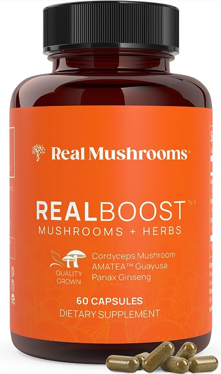 Real Mushrooms RealBoost Capsules for Energy and Wellness, 60ct