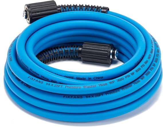 FIXFANS Pressure Washer Hose 1/4" X 25 FT, Kink Resistant Power Washer Hose | High Pressure Extension Hose for Replacement Compatible with M22 Fittings 3600PSI, Blue