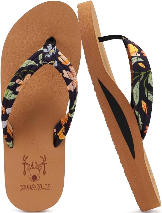KuaiLu Flip Flops for Women with Arch Support Summer Beach Thong Sandals