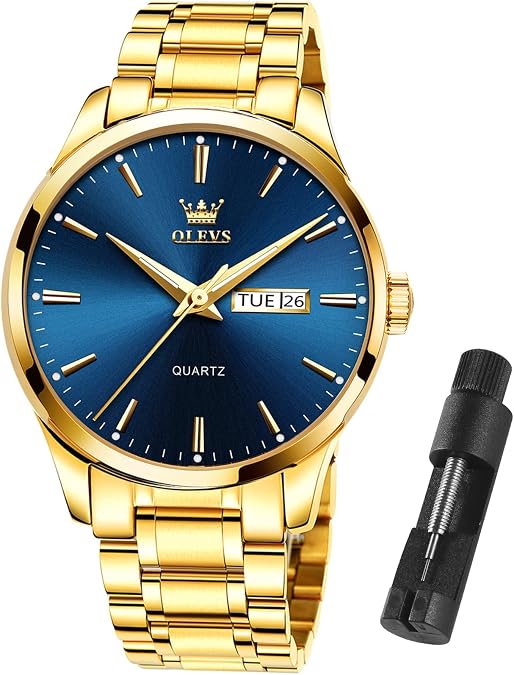 OLEVS Mens Gold Watches Waterproof Stainless Steel Wrist Watches with Date Casual Classic Luxury Dress Nice Analog Watch for Men Gold White Blue Green Dial