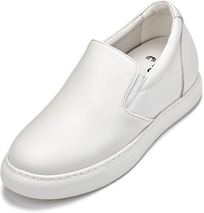 CALTO Men's Invisible Height Increasing Elevator Shoes - Leather Slip-on Lightweight Casual Loafers - 2.4 Inches Taller