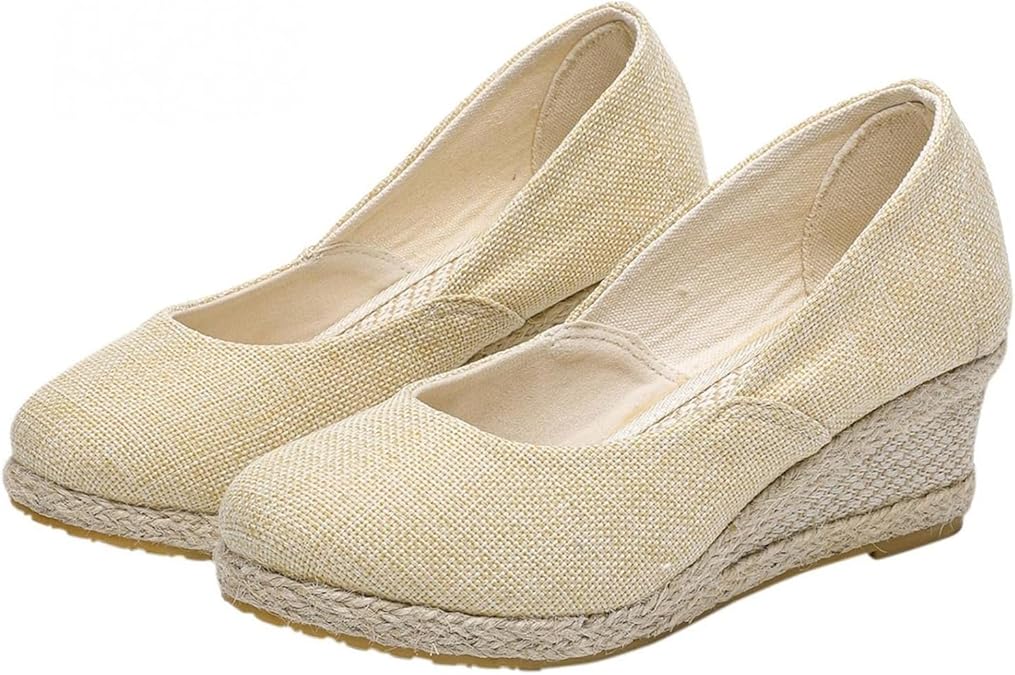 Canvas Espadrille Wedges Closed Toe Wedges for Women Wide Width Kamilla Wedge Espadrilles Sandal Pumps Low Chunky Rounded Toe Heels Elegant Wedges