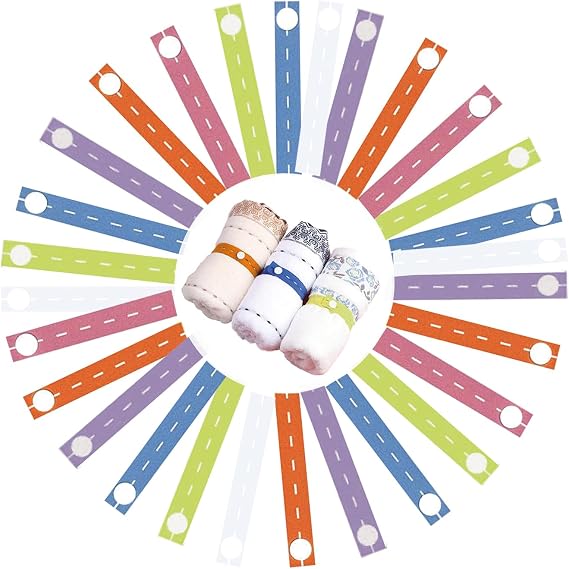 Elastic Band with Buttonholes, 28Pcs Roll-up Closet Organizer for Bed Sheet, Adjustable Clothing Storage Strap with Button, Travel Luggage Space Saver(Mixed Color)