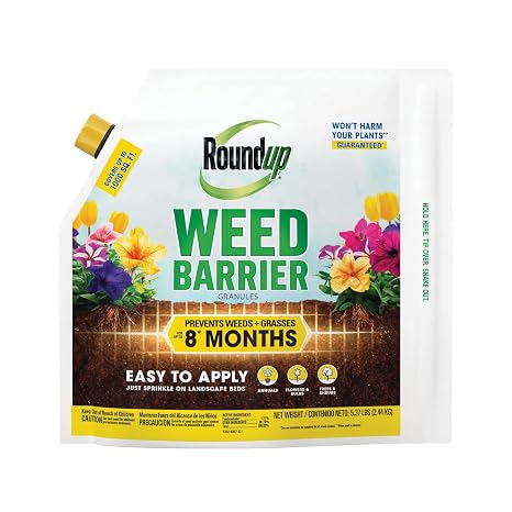 Roundup Weed Barrier Granules, 5.37 lbs. | Weed Preventer for Landscapes, Up to 8 Months Protection, Built-In Applicator