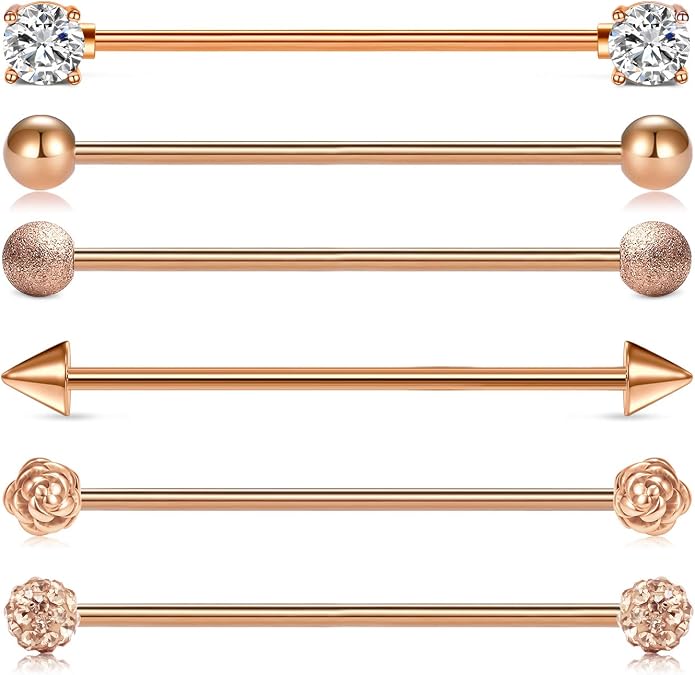 Mayhoop 14G Stainless Steel Industrial Barbell 35mm 1 3/8 Inch & 38mm 1 1/2 Inch Industrial Piercing Bar for Women Men