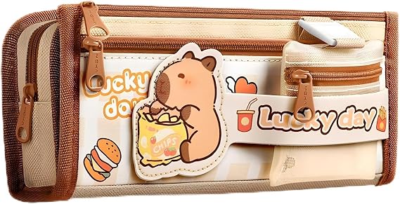 Capybara 5-Layer Mesh Zipper Pencil Case (12x22cm) – Large Capacity Organizer for Pen Collection, Artists, Office & Travel, Stylish Stationery Accessory for Adult Fans