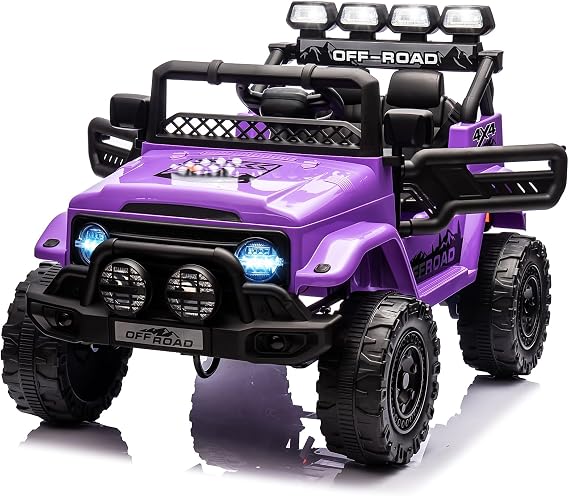 Kids Ride On Truck Car 12V, Electric Vehicles with Remote Control, Led Lights, Spring Suspension, Music & Horn, 3 Speeds