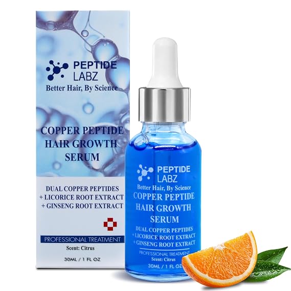 Copper Peptide Hair Serum with Copper Tripeptide-1 Dual Peptide Complex + Licorice Root Citrus Scent 1 fl oz
