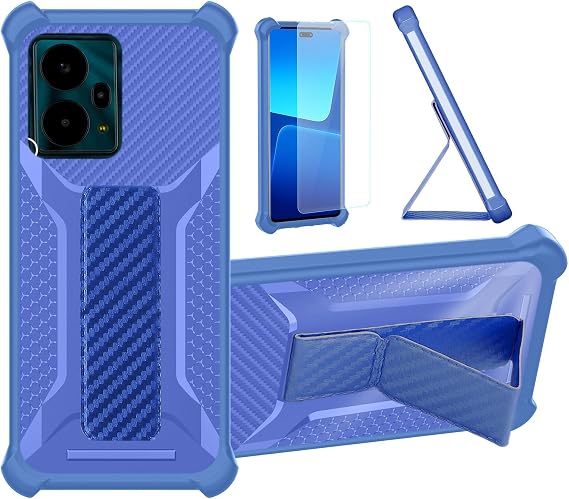 bojioderf Case Compatible for NUU Mobile X10 5G Phone Case Stand Cover [with Tempered Glass Screen Protector] Hybrid Case [Folding Support Magnetic] [Frosted Anti-Fingerprint] Blue