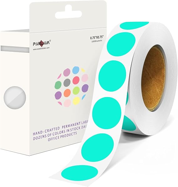 3/4" Round Circle Labels 1000 Pack Aqua Colored Dot Stickers per Dispenser