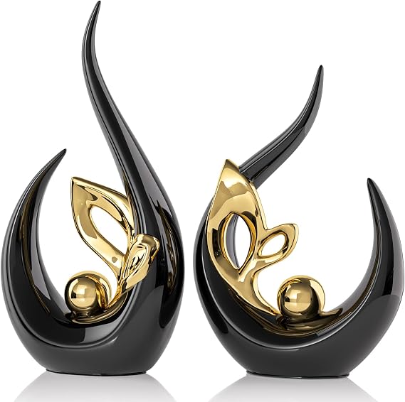 Black Gold Home Decor Accent,Abstract Ceramic Statue and Sculptures for Living Room,Mid Century Modern Decor for Desktop Bookshelf tv Stand Fireplace Coffee Table Centerpieces Decorations
