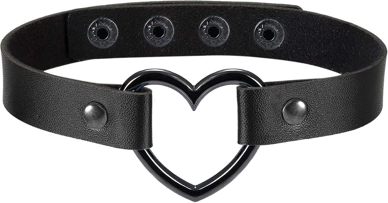 Cupimatch Adjustable Women Gothic Choker Cool Punk Metal Spike Stud Rivet Link Leather Collar Necklace (Black) for Mother's Day