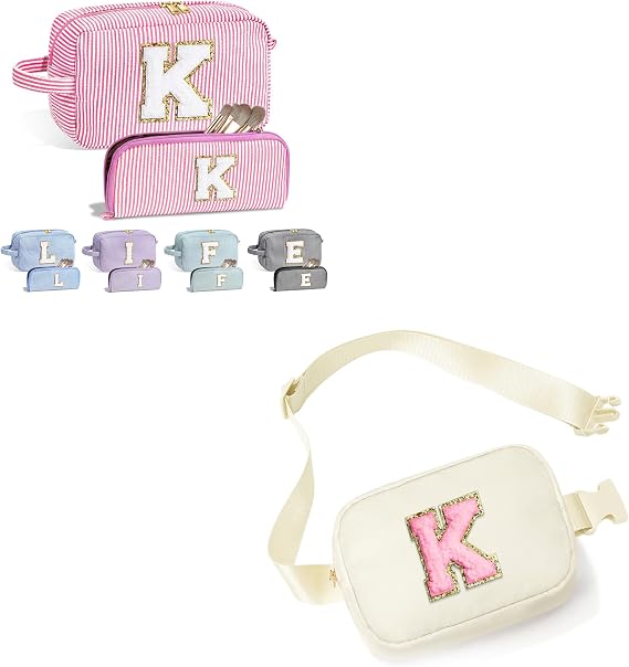 YOOLIFE Initial Girls Makeup Bag and Crossbody Bag for Women Teen Girls K