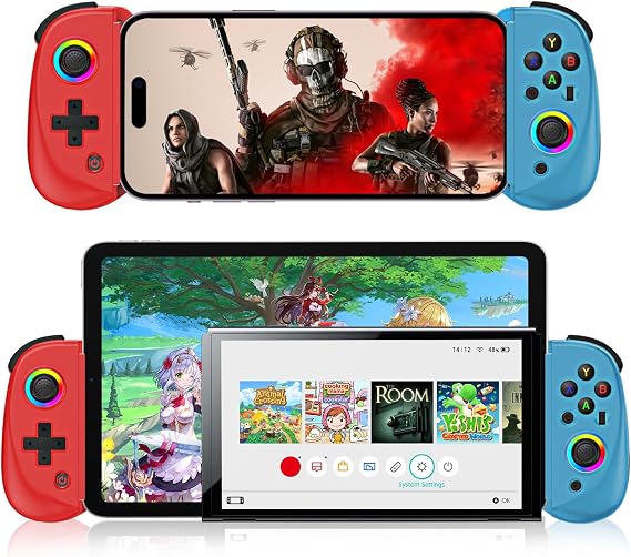 arVin Mobile Gaming Controller for Tablet/iPad[Within 5-10"] Wireless Gamepad for iPhone/Android/PC/Switch/PS4, with RGB Hall Effect Joystick/Turbo/6-Axis Gyro/Vibration/Support Streaming/Cloud Gaming
