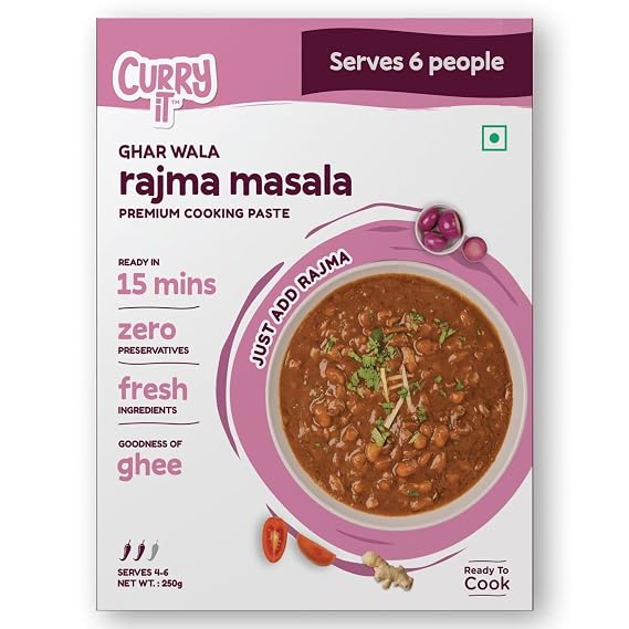 CURRYiT Ready To Cook Ghar Wale Rajma Curry Paste, 250G Serves 4-6 Indian Masala Gravy Made With Ghee Ready In 15 Minutes No Preservatives Gluten-Free