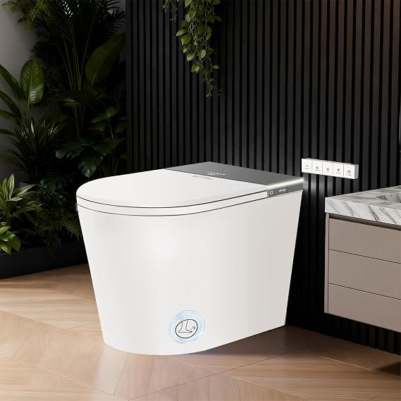Smart Toilet, One Piece Toilet with Bidet Built in, Modern Tankless Toilet with Heated Toilet Seat, Bidet Warm Water, Dryer, Auto Toilet Flushing, Foot Sensor Operation
