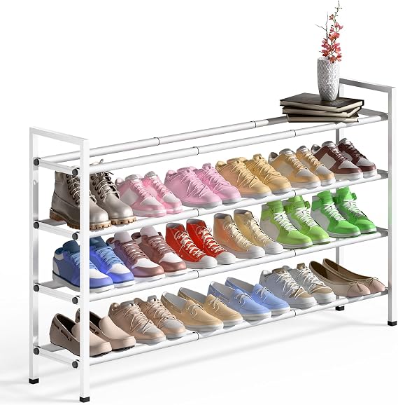 Bumusty 4 Tier Long Expandable Shoe Rack for Closet, White