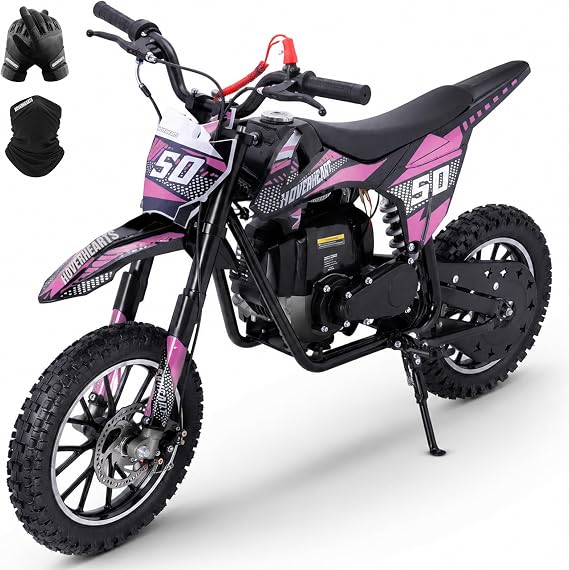 HOVER HEART Gas Dirt Bike,Kids Dirt Bike, 39cc 4-Stroke Gas Powered Kids Motorcycle with Mountain Tire, Suspensions Mini Bike, NO Oil Mix Required (Pink)