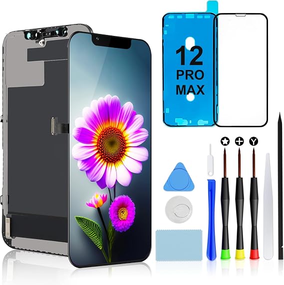 iPhone 12 Pro Max Screen Replacement Kit - Brinonac 6.7" Full HD LCD Display, Touch Digitizer Assembly Set with Repair Tool and Tempered Glass Protector