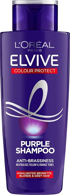 L'Oreal Paris Elvive Colour Protect Purple Anti-Brasiness Shampoo 150ml | Neutralises Yellow, Orange and Brassy Tones, Nourishes Highlighted Blonde Brunette and Grey Hair