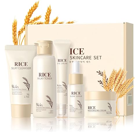 Reis Beauty Gift Set Women 5 Pieces Face Care Skincare Set with Cleanser Serum Rice Toner Cream Eye Cream Travel Size Soothing Skin Care Set Skin Care Advent Calendar