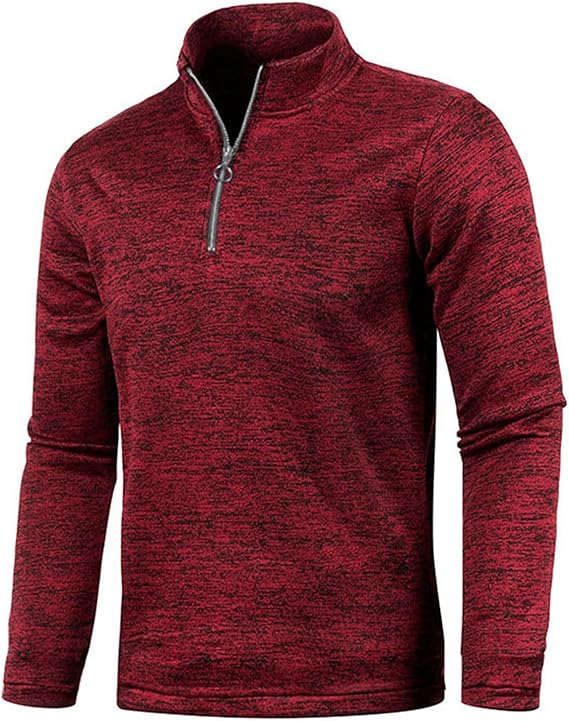 Long Sleeve Tee Shirts for Men Fashion Solid Cotton Quarter Zip Pullover Sweater Light Weight Half Zip Sweatshirt