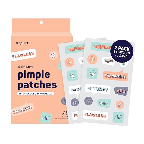 SpaLife Beauty Self-Love Pimple Patches Hydrocolloid Formula for Acne, Spots, Redness, and Oiliness 28 Assorted Patches Acne Patches Spot Treatment Hydrocolloid Patches Zit Patches