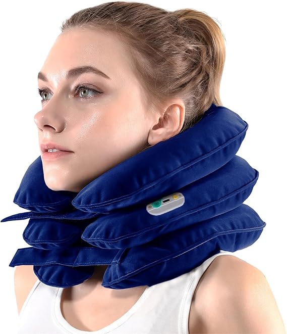 S Electric Pump Cervical Neck Traction Device for Neck Pain Relief, One-Click-to-Inflate Neck Stretcher Support Brace for Home Use Neck Decompression (Built-in Battery & Motor Powered)