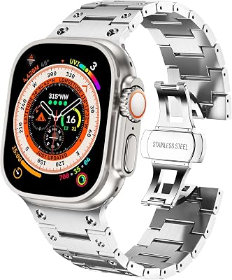 Wingle Stainless Steel Bands for Apple Watch Band Ultra 321 Band 49mm Series 1110 46mm 45mm 44mm 42mm SE 321 9 8 7 6 5 4 3 2 1 Men, Rugged Classy Business Metal iWatch Bands Folding Clasp, Silver
