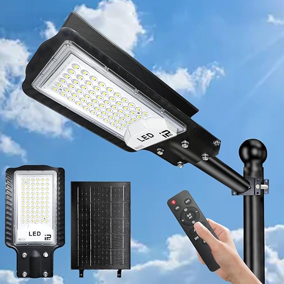 Solar Street Lights Outdoor, 10000LM Solar Lights Outdoor, IP66 Waterproof Dusk to Dawn Outdoor Lighting, Commercial Parking Lot Light, Motion Sensor with Remote Control, for Parking Lot, Yard, Street