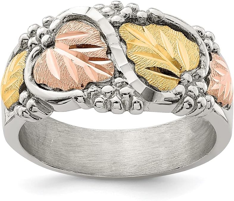 Fancy Victorian-Style Wedding Ring, Sterling Silver, 12k Green and Rose Black Hills Gold
