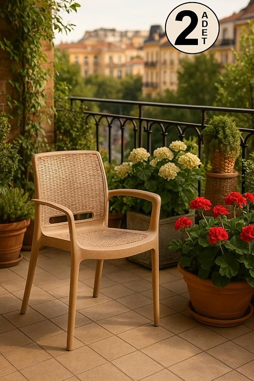 2 Adet Rattan Lüx Cappucino Sandalye/Balkon-Bahçe-Teras
