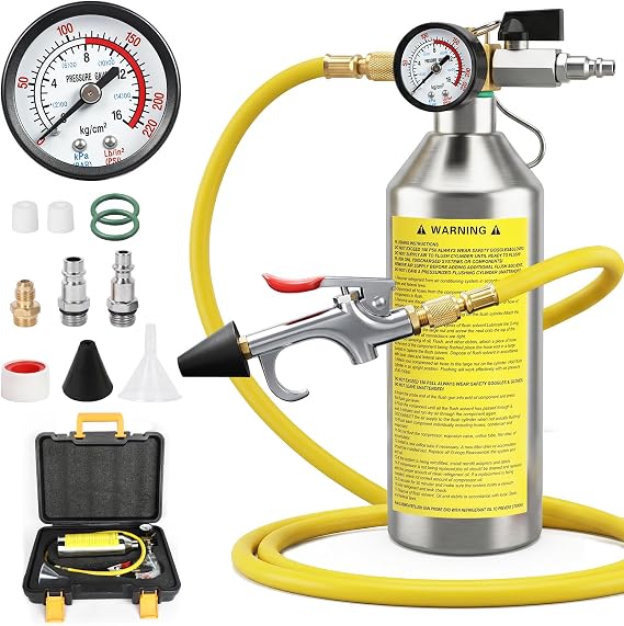 Autory AC Flush Kit Home & Automotive AC System Flush Kit with 1L Stainless Steel Bottle, 3.5Ft Flushing Hose AC Flush Tool HVAC Flush Kit for Condenser, Evaporator, Piping