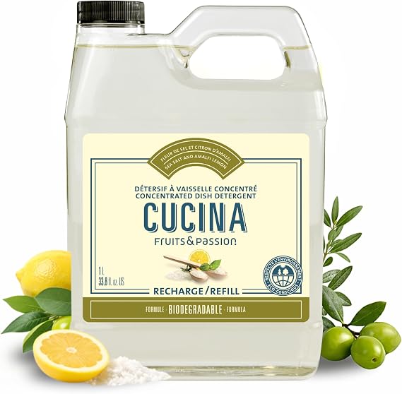 Fruits & Passion Cucina Dish Detergent Refill Sea Salt and Amalfi Lemon, 33.8 oz