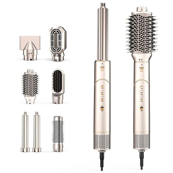 7-in-1 High Speed Hair Dryer & Blow Dryer Brush, Auto Wrap Curls (L/R), Fast Drying, Thermal Round Brush for Smooth Blowouts & Frizz-Free Volume, No Heat Damage