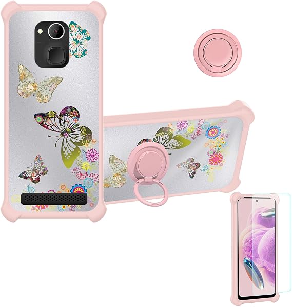 jioeuinly Case Compatible for IQU SMARTEasy Q50 Seniors Smartphone Phone Case Cover [with Tempered Glass Screen Protector][Hard PC + Soft Silicone][Ring Support] [Silver Reflect Light] DYF-CSD