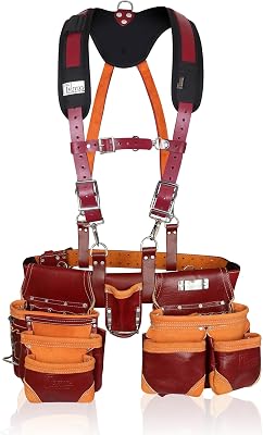 Leather Tool Suspender Belt with Pocket - Carpenter & Framer Belt - Electrician & Handyman Use