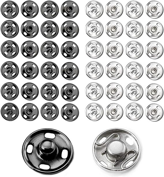 ​​Press Studs Snaps Fasteners - ShiningUU 100 Sewing Buttons | Sew on Snap Buttons DIY Set | Four Sizes of Metal Snaps Fasteners Kitfor Clothing Jackets Bags DIY​(Silver, Black)