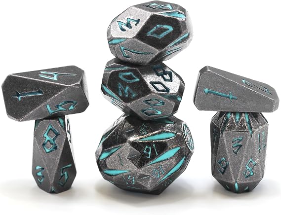 FONVGOGO Metal DND Dice Set with 7 Pieces for Dungeons and Dragons Polyhedral Metal Dice Set DND with Case Role Playing Dice (Blue)