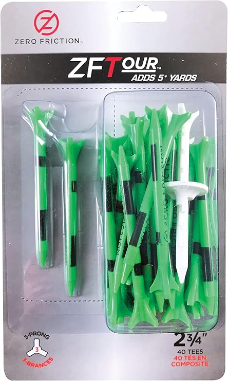 Zero Friction Tour 3-Prong Golf Tees (2-3/4 Inch, Citrus Green, Pack of 40)